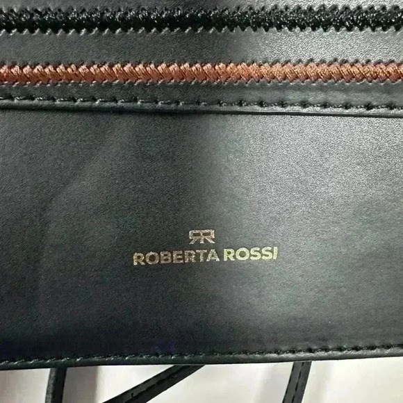 New ROBERTA ROSSI Genuine Leather Flap Satchel/Crossbody Bag Black Made In Italy - Picture 10 of 16